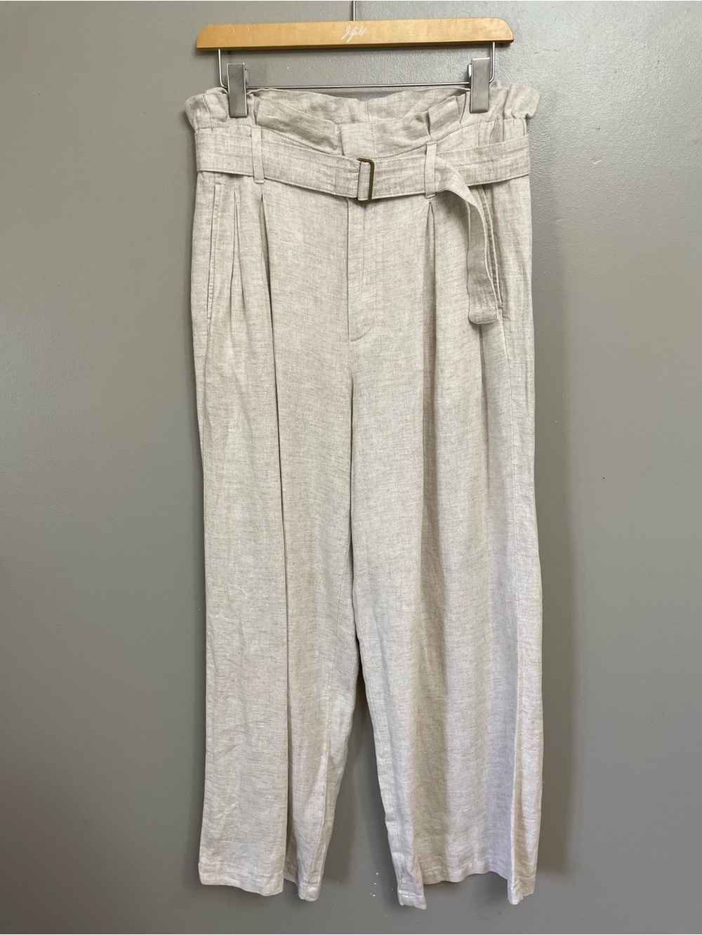 Banana Republic Belted Wide Leg Pants Size 6 Beige Paper-bag Pleated Waist